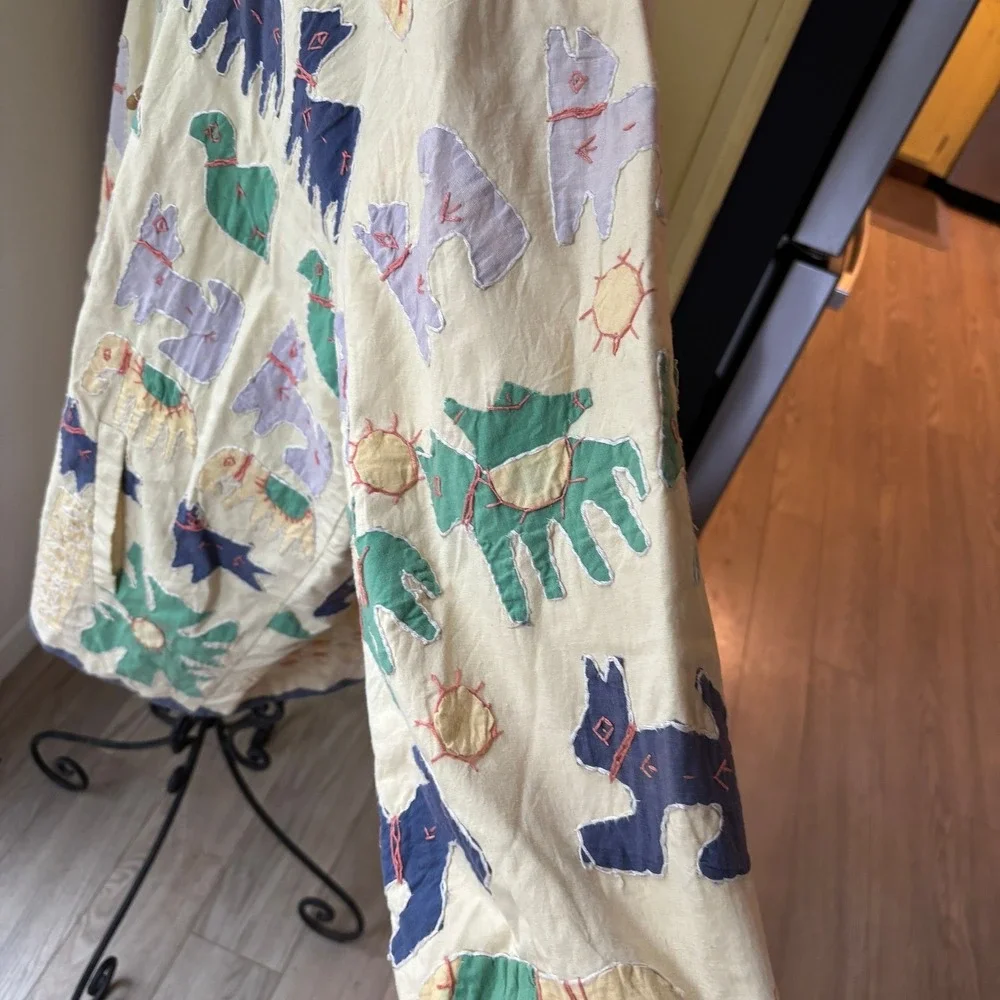 April Cornell for Cornell Trading Animal Appliqué Jacket Coat S/M Cream Art Wear